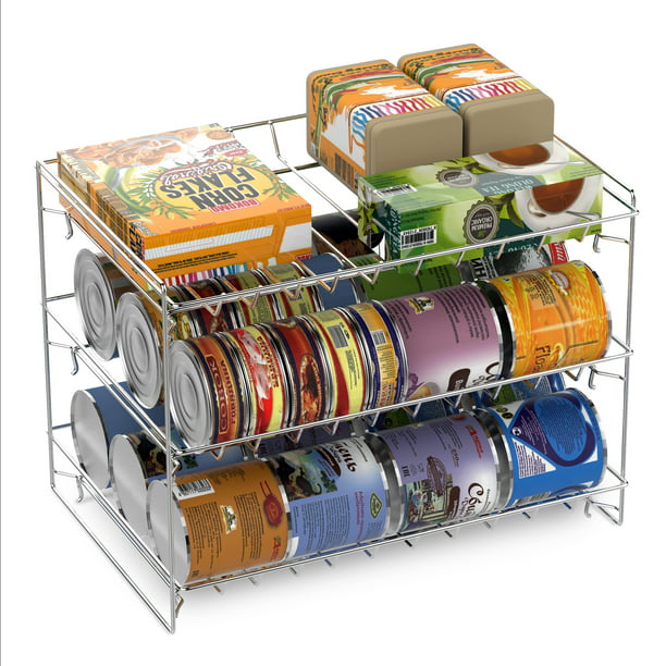 Stackable 36 Cans Rack Organizer Storage Stainless Steel Chrome Kitchen Cabinets